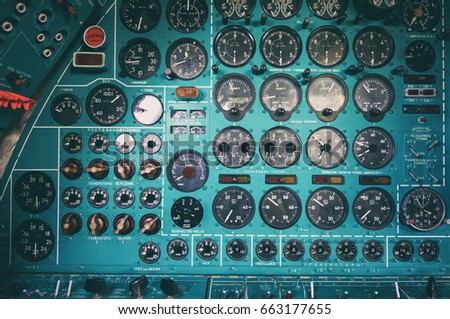 Dashboard of the old Soviet military aircraft