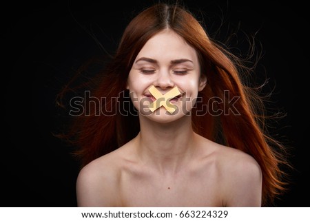 Woman plaster on the mouth