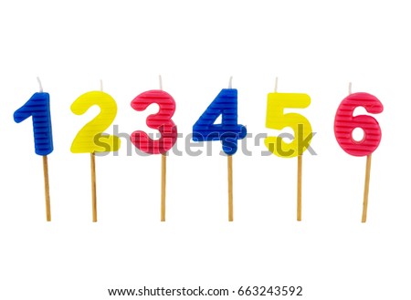 Number birthday candles isolated on white background