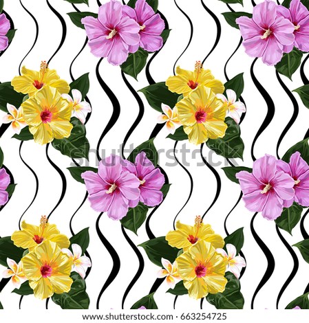 Seamless Vector Tropical Flowers Pattern