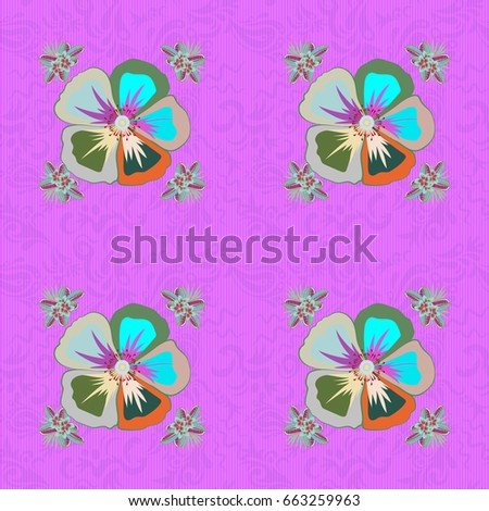 Vector illustration. Seamless pattern with cute flowers in green and blue colors.