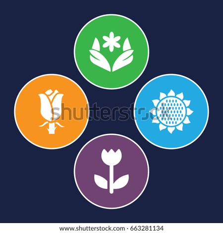 Blossom icons set. set of 4 blossom filled icons such as sunflower, flower