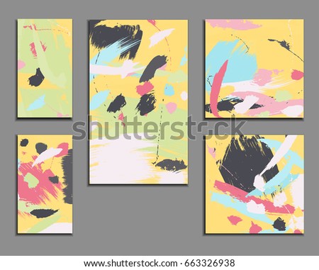 Set of Modern art brush strokes pattern. Artistic universal background. Brush textures. Wedding, anniversary, birthday, holiday, party. Design for poster, card, invitation, business card