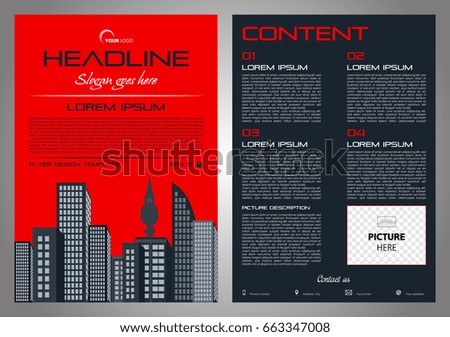 Vector flyer, corporate business, annual report, brochure design and cover presentation with red city
