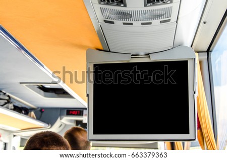 information tv screen with a black background in the bus Royalty-Free Stock Photo #663379363