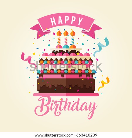 Modern Happy Birthday Card Illustration - Delicious Birthday Cake