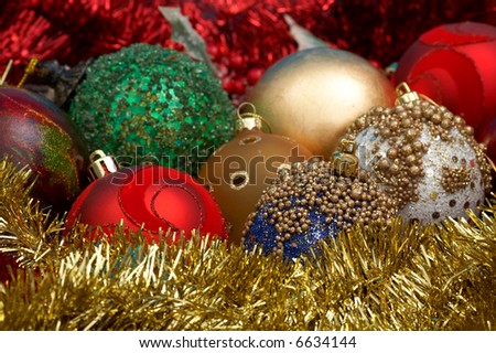 Colorful decorative Christmas ornaments for holidays