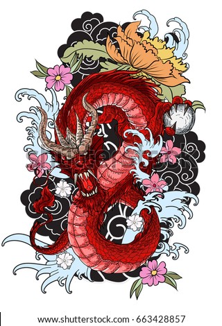 Download Hand Drawn Dragon Tattoo Coloring Book Japanese Style Japanese Old Dragon For Tattoo Traditional Asian Tattoo The Old Dragon Vector Wall Decor Galore Canvas And Paper Wall Art Prints