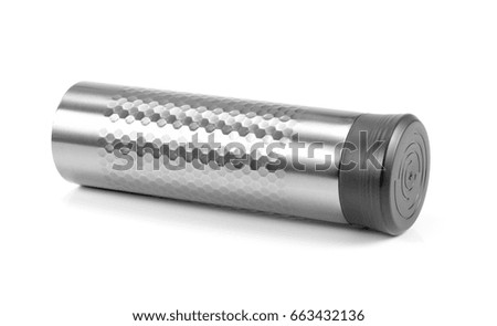 Aluminum bottle water isolated white background, metal thermos isolated on white