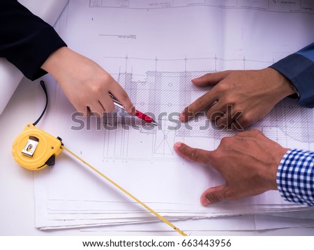 Hands of architect engineer meeting for Pointing out the problem