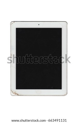 Modern smartphone with broken Touchscreen isolated on white background.