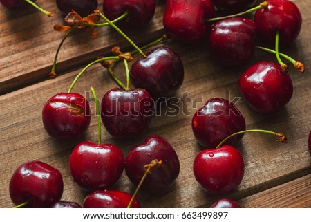 cherries on the wooden table