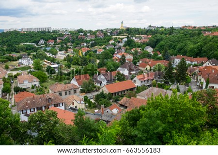 The panoramic cityscape of the old historic center with traditional Hungarian architecture in Veszprem, medieval capital of Hungary located near famous resort Lake Balaton