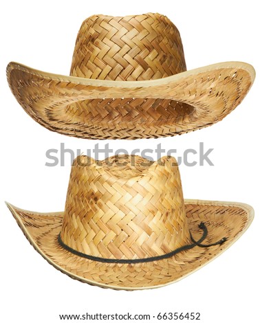 yellow wicker straw hat isolated on white background Royalty-Free Stock Photo #66356452