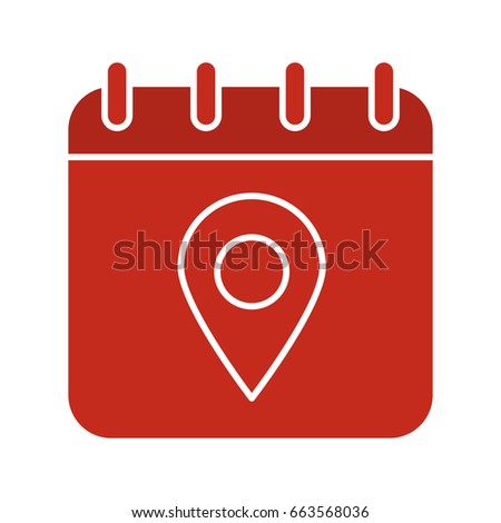Calendar page with map pinpoint glyph color icon. Silhouette symbol on white background. Negative space. Vector illustration