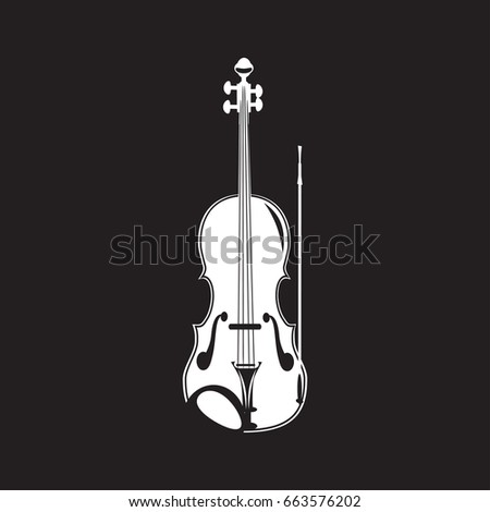 Vector illustration of violin white template on black background. Flat style design.