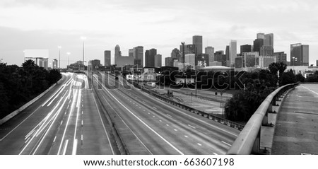 Roads Seem to Converge Downtown City Skyline Houston Texas