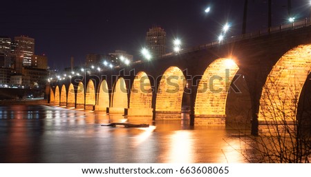 Stone Arch Bridge St Paul Minnesota Mississippi River Night