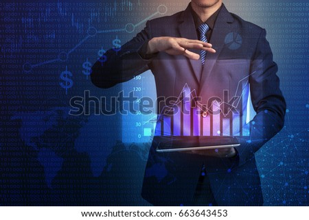 Close up of businessman analytic finance graph
