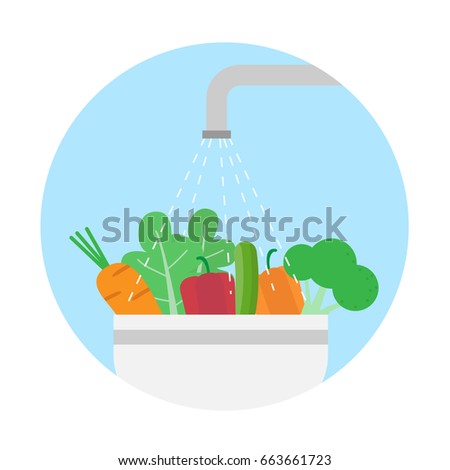 washing vegetables.clean food.vector illustration Royalty-Free Stock Photo #663661723