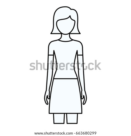 sketch silhouette of faceless front view woman with skirt and short straight hairstyle vector illustration