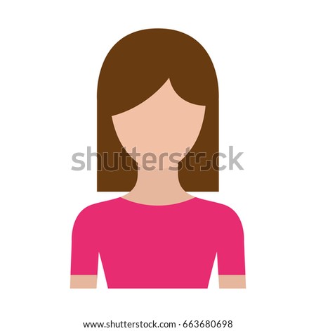 colorful silhouette faceless half body woman with straight medium hairstyle vector illustration