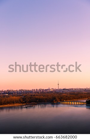 nature view of the summer palace at sunset. Look from the top of Longevity Hill.