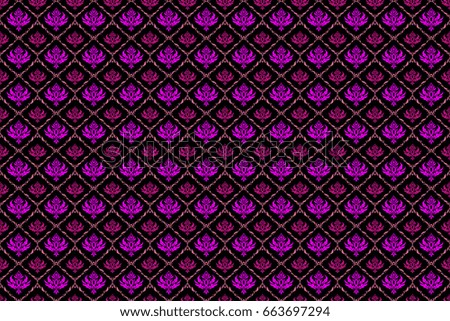 Damask seamless background pattern in magenta and pink colors. Raster illustration.