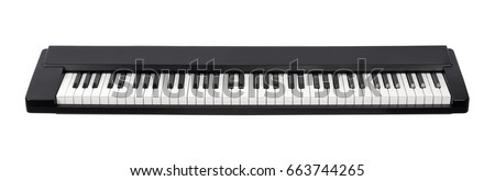 Midi electric piano on white background. Front view