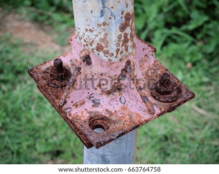 Picture of rusted iron, steel fret and steel nut.