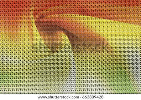 Texture, background, pattern. Abstract drawing in a small point, a bright spot of light. Red, yellow, shades of green