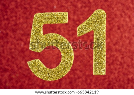 Number fifty-one yellow over a red background. Anniversary. Horizontal
