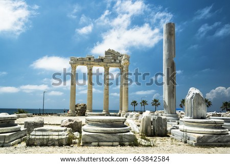 view of ruins the ancient greek tample of Apollon in Side Royalty-Free Stock Photo #663842584