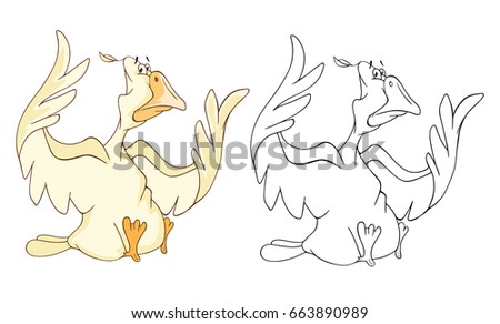  Illustration of a Cute Cockerel. Cartoon Character. Coloring Book