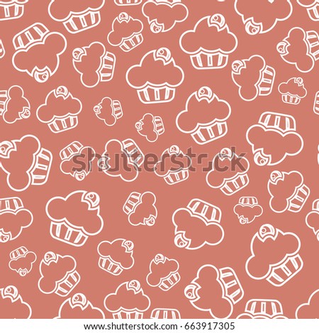 Cupcake line illustration for menu, cards, patterns, wallpaper. Seamless pattern
