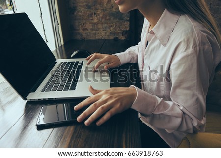 Business woman, business woman with laptop, business woman working at a laptop, phone.