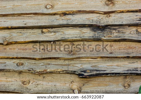 Natural wooden brown and rusty boards, wall or fence with knots and nails. Abstract texture background, empty template