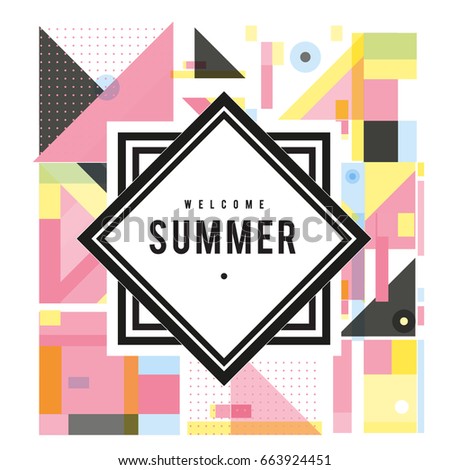 Trendy vector summer cards illustration with elements and abstract colorful textures. Design for holiday vacation poster, card, brochure, and promotion template. Fashion art print and background.