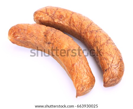 Grilled sausages   on the white background