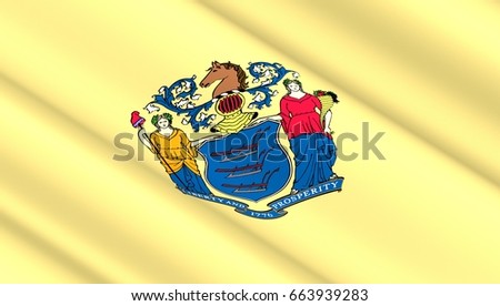 Waving flag of New Jersey state. 3D illustration.