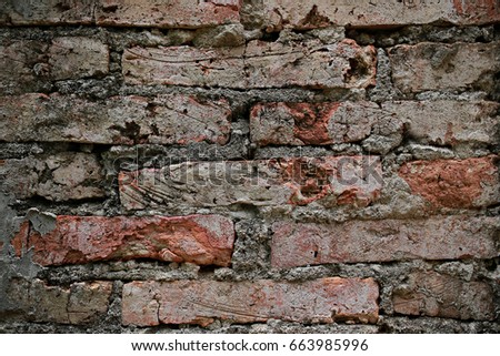 Background of old  brick wall.grunge brick background.Brick wall in historic site.selective focus.