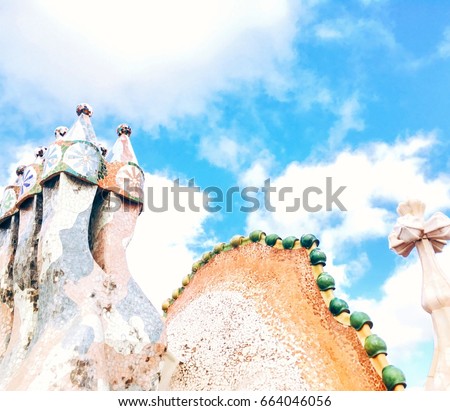 Part of the roof top of Casa Mila,Barcelona. Royalty-Free Stock Photo #664046056