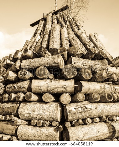 heap of tree trunks for a typichal easterfire