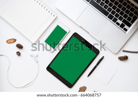 A business woman working on the laptop at the office, Looking for direction and inspiration, Office desk table with computer, Copy space for text, Top view and white background 