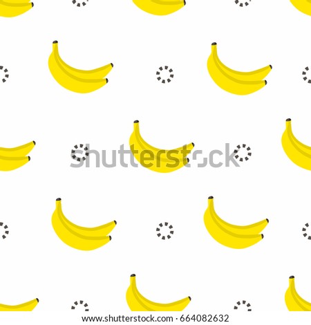 Banana seamless pattern. Bananas with circles in 80s style, textile graphic. Vector