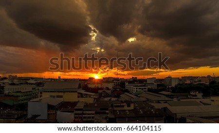 View of beautiful sunset in city.