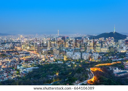 seoul skyline, night view in south korea 