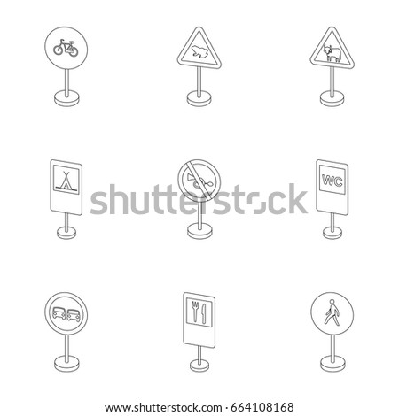 Set of road signs. Signs of prohibition, permission, priority. Road signs icon in set collection on outline style vector symbol stock illustration.