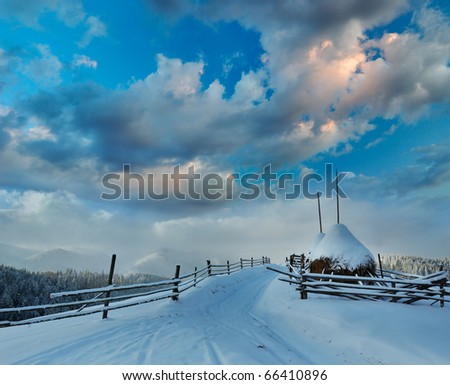 Winter landscape with snow in mountains Carpathians, Ukraine