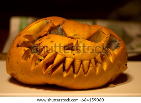 The pumpkin which remained to lie on the threshold after the celebration of the halloween and rotted